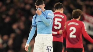 <p>Phil Foden’s frustration at City’s derby defeat was clear (Martin Rickett/PA)</p>