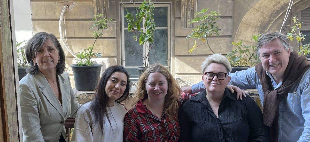 Dorothy Cross in Egypt with Egyptian poet Nadra Mabrouk, Maeveann Austen, Mary Hickson and John Fitzgerald. 