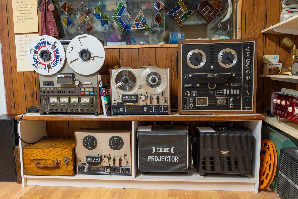 Michael's collection of vintage reel-reel tape recorders. Picture: Noel Sweeney