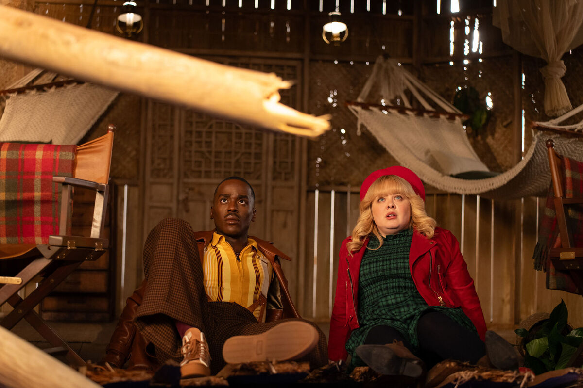 Ncuti Gatwa as The Doctor and Nicola Coughlan as Joy in a scene from the Doctor Who Christmas special