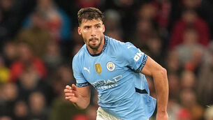 <p>Manchester City’s Ruben Dias has a muscle injury. Picture: Martin Rickett/PA</p>
