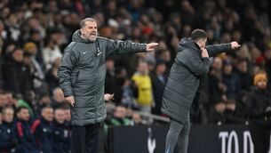 <p>LONDON, ENGLAND - DECEMBER 19: Ange Postecoglou, Manager of Tottenham Hotspur, gestures on the touchline during the Carabao Cup Quarter Final match between Tottenham Hotspur and Manchester United at Tottenham Hotspur Stadium on December 19, 2024 in London, England. (Photo by Shaun Botterill/Getty Images)</p>