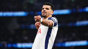 <p>Dominic Solanke celebrates at Tottenham Hotspur Stadium (John Walton/PA)</p>