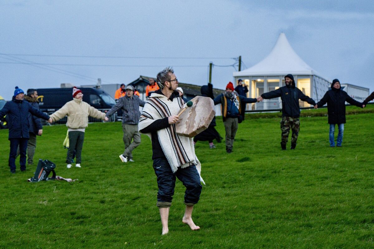  For the nearly 2,500 other people who joined hands around a heartbeat of drummers at the UNESCO heritage site on Saturday, the collective experience was one of euphoria, friendship and renewal as winter’s darkness dissolved into light. Picture: Chani Anderson