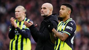 <p>RESET: Manchester City manager Pep Guardiola after the Premier League defeat at Villa Park.</p>