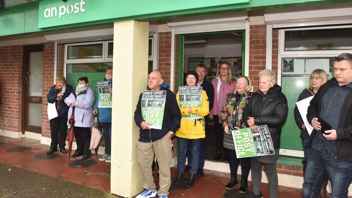 Locals at the save Blarney post office protest in May 2022. Every time a post office shuts down in a rural area, it leaves a gap in the community. File picture: Eddie O'Hare Locals at the save Blarney post office protest in May 2022. Every time a post office shuts down in a rural area, it leaves a gap in the community. File picture: Eddie O'Hare