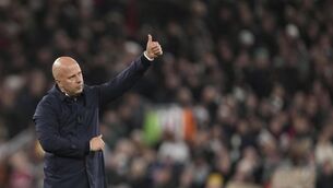 <p>OLD PALS: Liverpool's manager Arne Slot gives a thumbs up. Pic: AP Photo/Jon Super.</p>