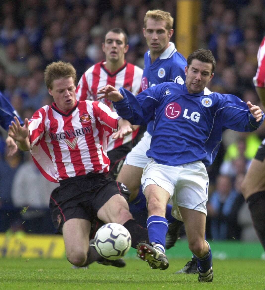 SPACE COWBOY: Sunderland's Stefan Schwarz tackles Muzzy Izzet of Leicester in the Premier League at the old Filbert Street. SPACE COWBOY: Sunderland's Stefan Schwarz tackles Muzzy Izzet of Leicester in the Premier League at the old Filbert Street.