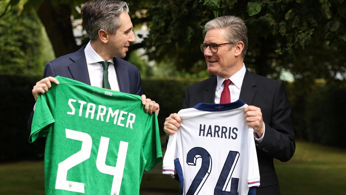Taoiseach Simon Harris (left) and British Prime Minister Keir Starmer at Farmleigh House in September ahead of the Republic of Ireland v England football match in Dublin. File photo: PA