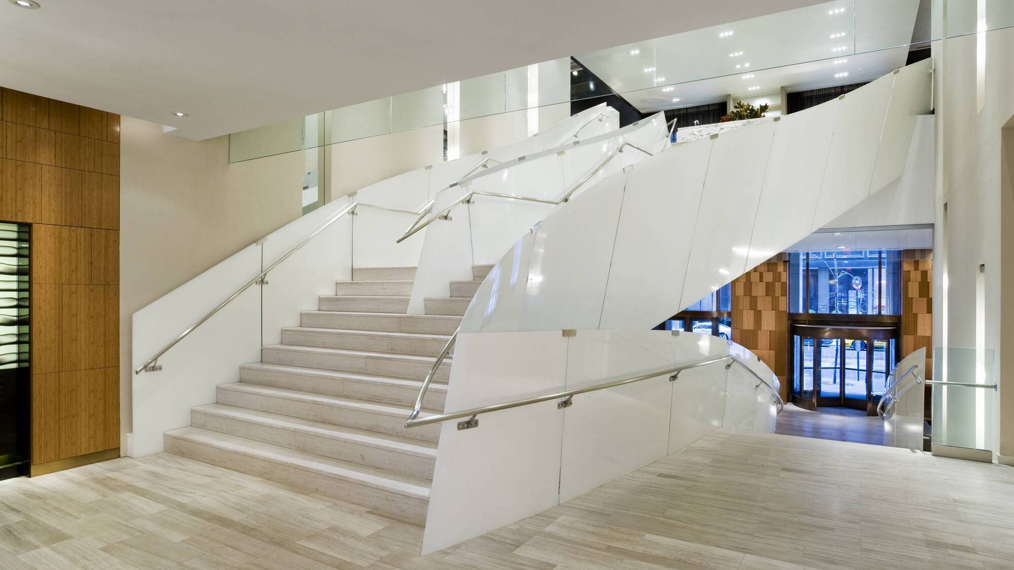 The Hyatt Hotel Lobby stairwell in New York, designed by Norman Mooney.