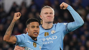 <p>Erling Haaland (right) broke a four-game goalscoring drought (Joe Giddens/PA)</p>