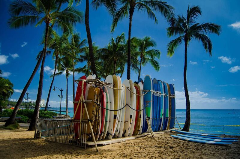 Surfboards on famous Waikiki beach, Honolulu, Hawaii. Surfboards on famous Waikiki beach, Honolulu, Hawaii.