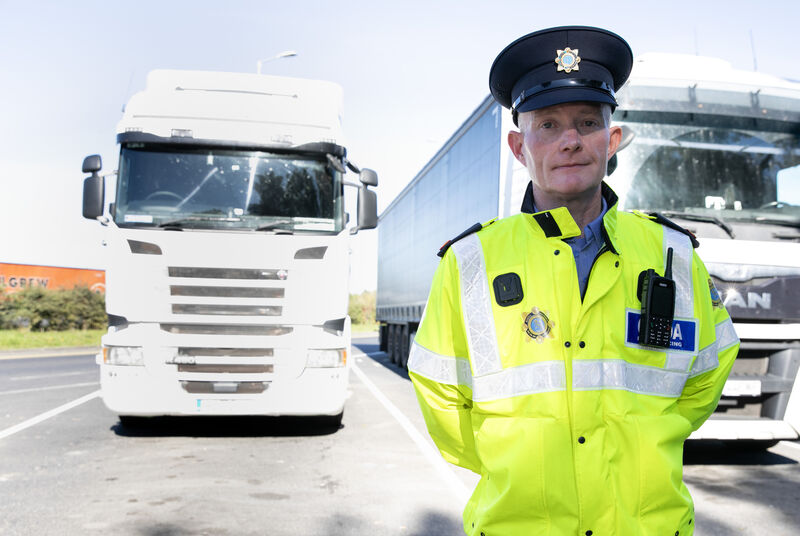 Inspector Peter Woods with the HGV introduced this year which the Garda National Road Policing Bureau use to catch poor behaviour by motorists. See link at the foot of this article. Picture: Gareth Chaney Inspector Peter Woods with the HGV introduced this year which the Garda National Road Policing Bureau use to catch poor behaviour by motorists. See link at the foot of this article. Picture: Gareth Chaney