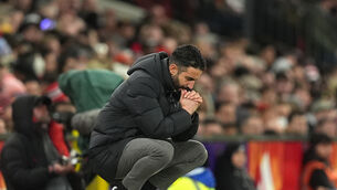 <p>Manchester United manager Ruben Amorim during the Premier League match at Old Trafford</p>