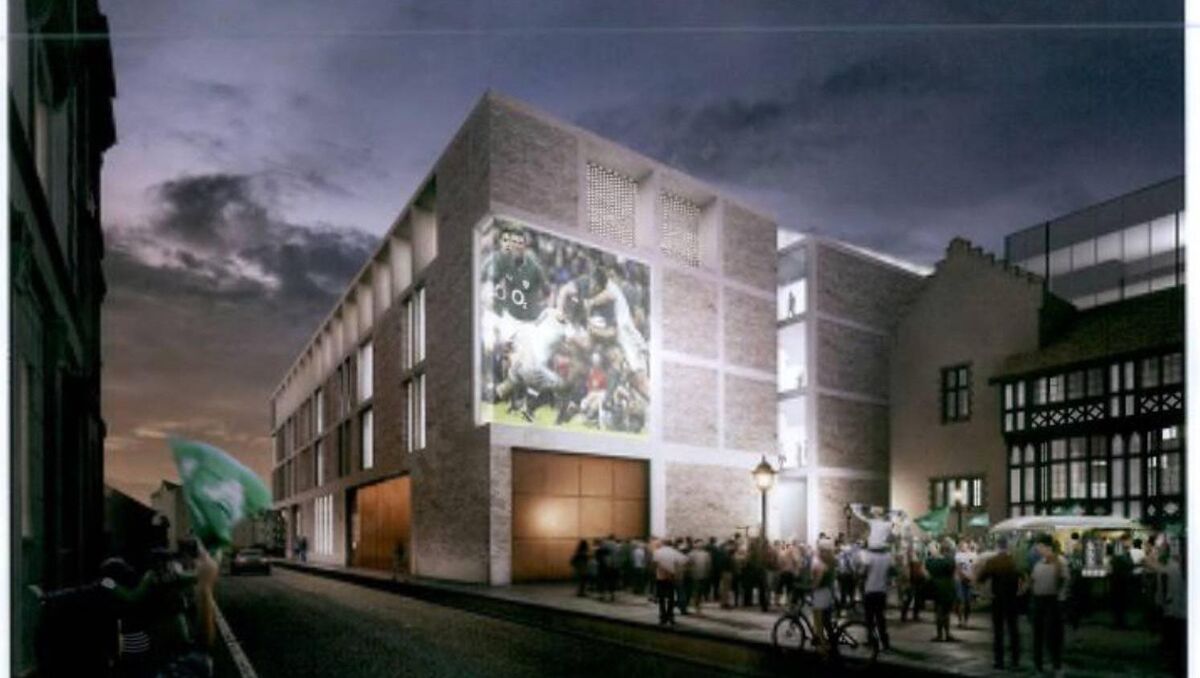 In October 2019, Cork City Council approved the planning application for the Cork event centre. This visualisation is looking south along South Main St with the proposed centre next to the Beamish &amp; Crawford Counting House.