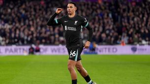 <p>PRIZED ASSET: Liverpool's Trent Alexander-Arnold celebrates after scoring his sides fourth goal during the Premier League match at the London Stadium.</p>