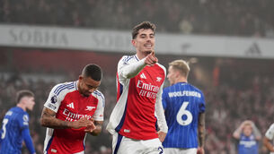 <p>AVAILABLE: Arsenal's Kai Havertz celebrates scoring against Ipswich.</p>