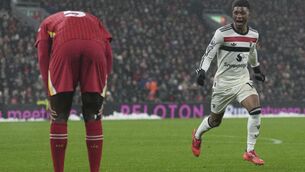 <p>Manchester United's Amad Diallo celebrates the equaliser</p>