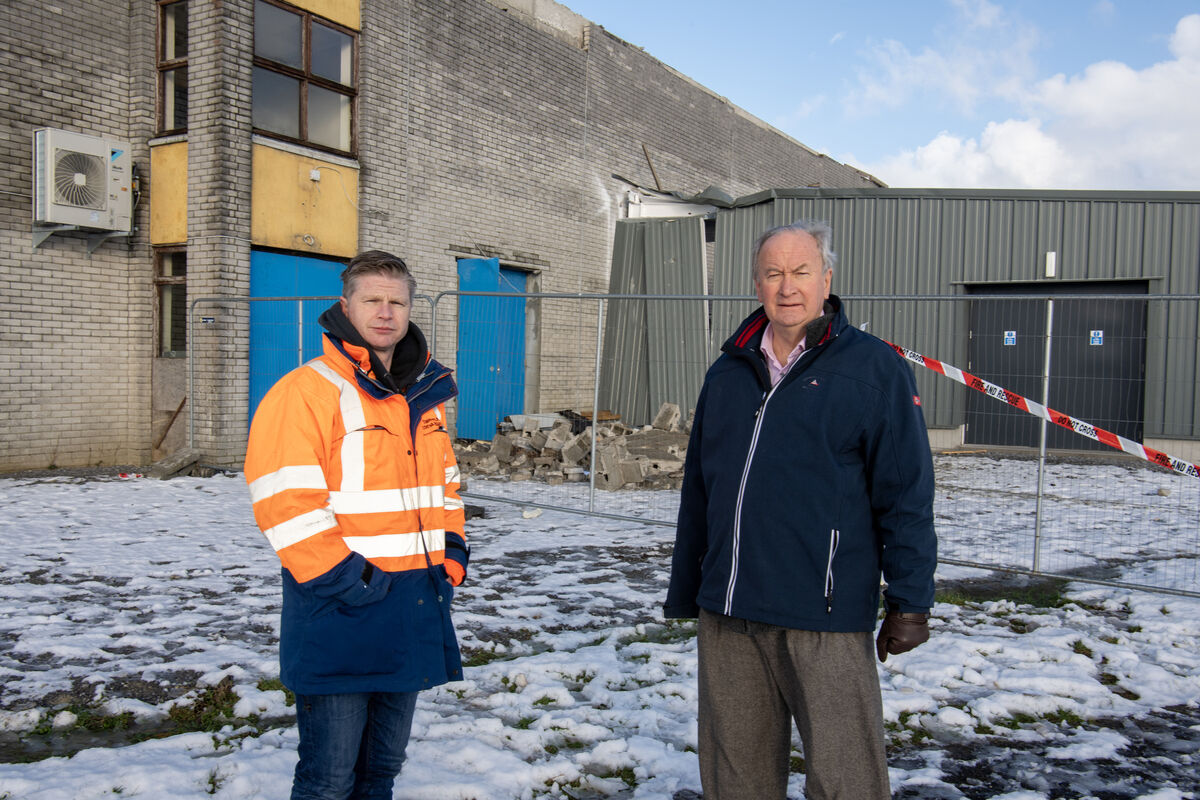 Damien Ginty from Kerry County Council and Jim Finucane. chair of Tralee Regional Sports &amp; Leisure Centre, on site. Picture: Domnick Walsh © Eye Focus LTD.