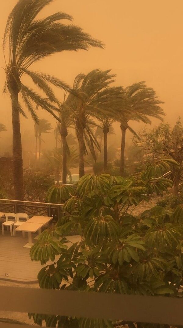 The sandstorm outside a hotel in Tenerife on the Canary Islands today. Pic: Sophie Barley