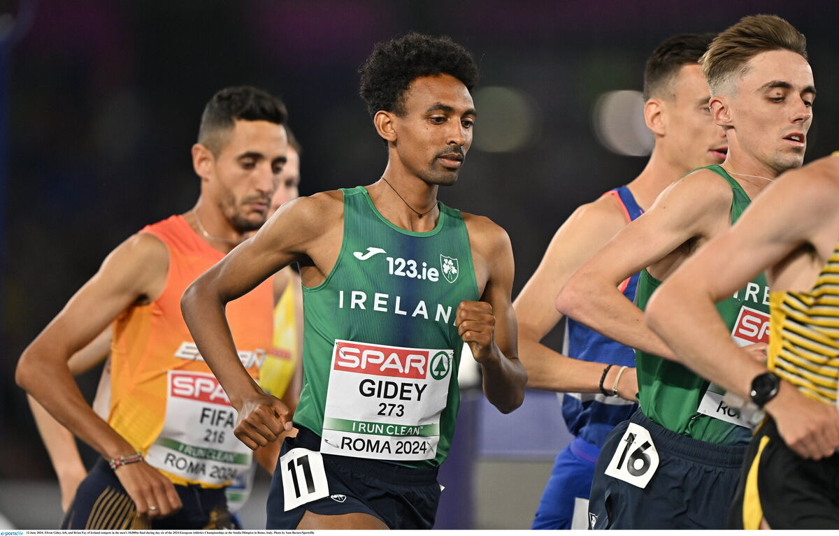 Efrem Gidey, left, and Brian Fay of Ireland compete in the men's 10,000m final during day six of the 2024 European Athletics Championships at the Stadio Olimpico in Rome, Italy. Photo by Sam Barnes/Sportsfile Efrem Gidey, left, and Brian Fay of Ireland compete in the men's 10,000m final during day six of the 2024 European Athletics Championships at the Stadio Olimpico in Rome, Italy. Photo by Sam Barnes/Sportsfile