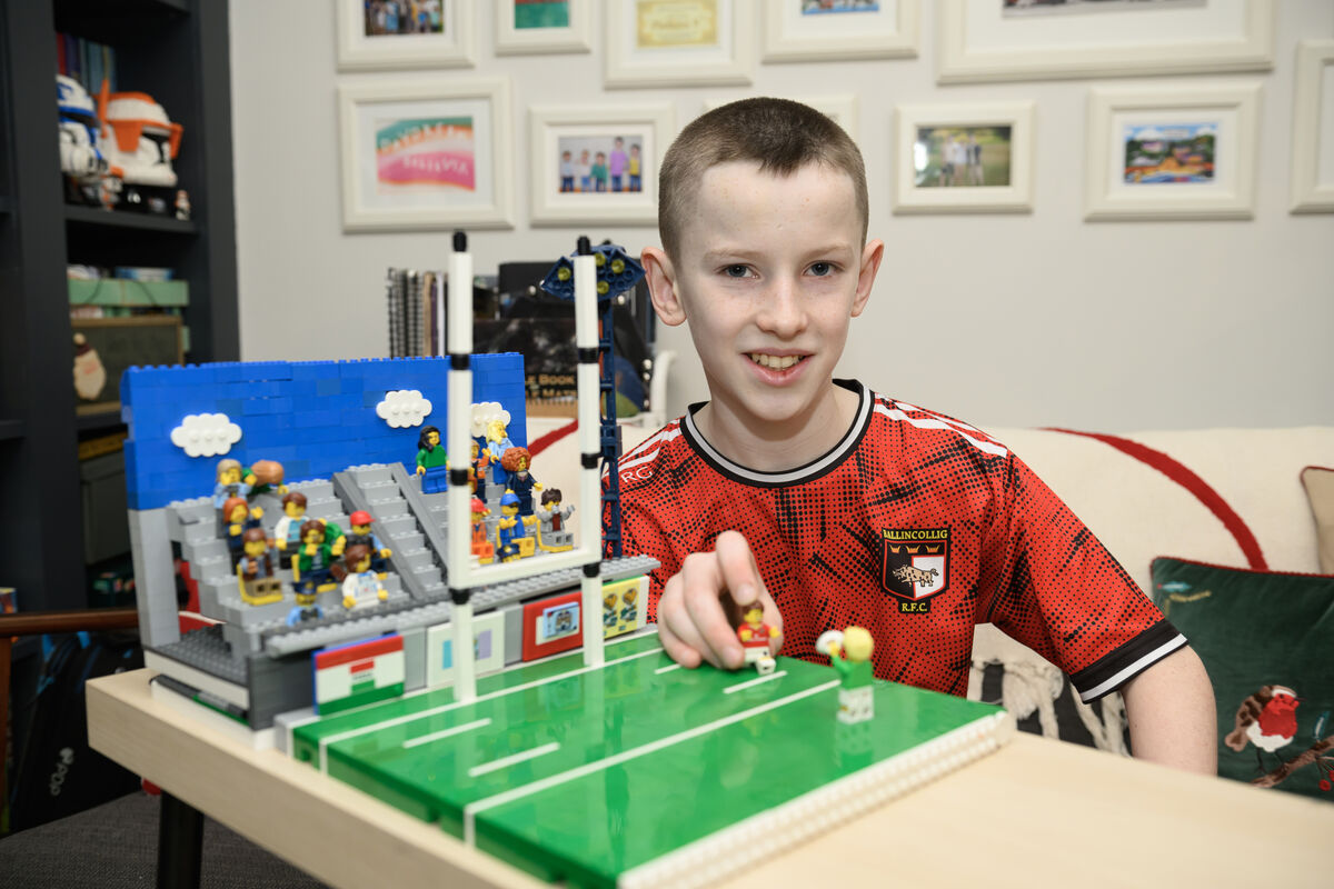  Roan Gogarty with his rugby Lego model. Picture Dan Linehan