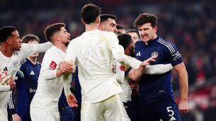 <p>Tempers flare between Manchester United's Harry Maguire  and Arsenal's Kai Havertz. Pic: Mike Egerton/PA Wire.</p>