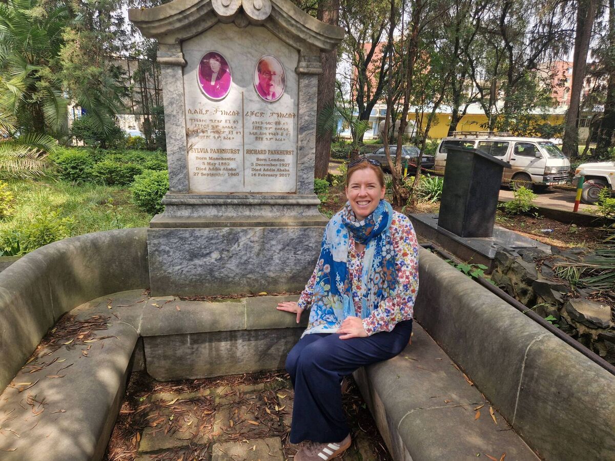 Niamh Griffin visiting the grave of Sylvia Pankhurst and her son Richard at Holy Trinity Cathedral, Addis Ababa, Ethiopia.