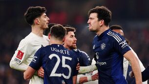 <p>VAR FARCE: Tempers flare between Manchester United's Harry Maguire and Arsenal's Kai Havertz. Pic: Mike Egerton/PA Wire.</p>