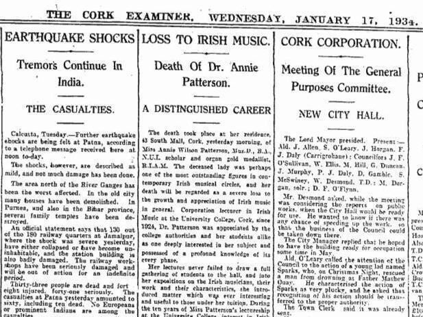 The page of the Cork Examiner which announced the death of Annie Patterson. The page of the Cork Examiner which announced the death of Annie Patterson.