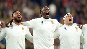 <p>CAPTAIN: England's Manu Tuilagi, Maro Itoje, and Jamie George sing their national anthem ahead of the Rugby World Cup 2023 semi final match at the Stade de France, Saint-Denis. </p>