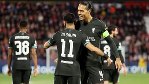 <p>Salah (centre left) and Van Dijk are both out of contract in the summer (Liam McBurney/PA)</p>
