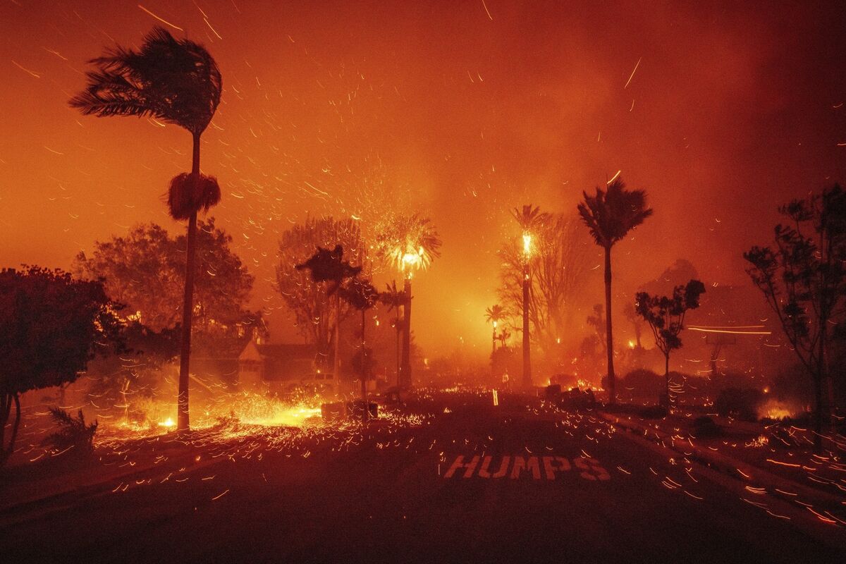 The Palisades fire in Los Angeles. Extreme weather events were cited as a particular concern by 14% of respondents. Picture: AP/Ethan Swope