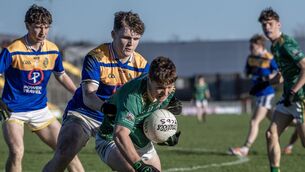 <p>Eoin Moriarty Tralee CBS and Ben Kelliher St Brendan's in action at Austin Stack Park during the Corn Uí Mhuirí quarter-final. Photo By : Domnick Walsh © Eye Focus LTD.</p>