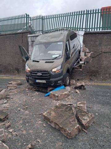 A Military Police investigation has been launched after an army van crashed through a wall at Collins Barracks in Cork earlier today. Picture: X