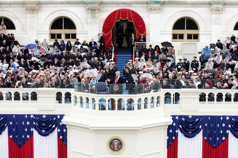 Donald Trump delivers his inaugural address in 2017. Picture: Alex Wong/Getty Images