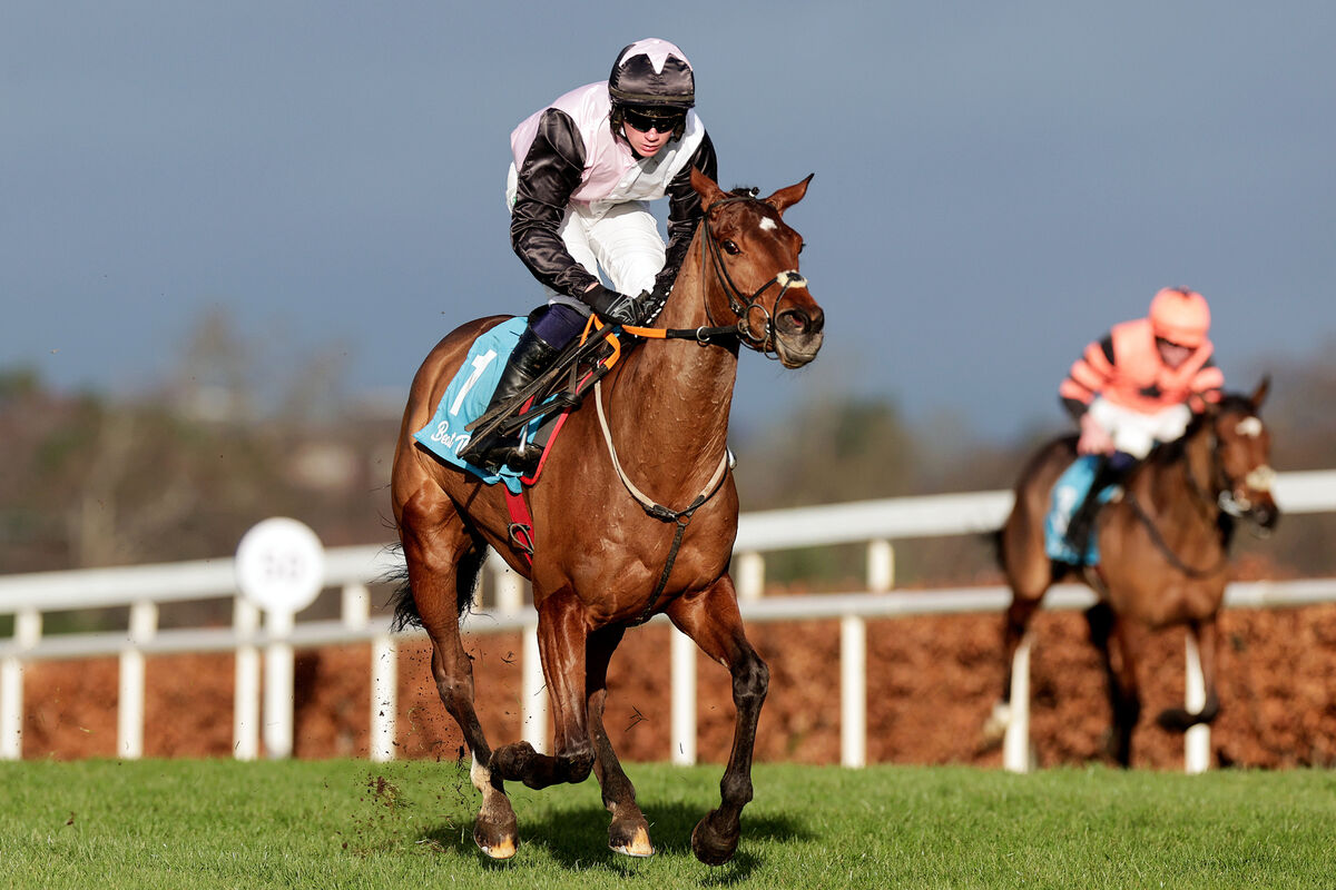 Rachael Blackmore onboard July Flower wins the  Beat The Bank.ie Irish EBF Mares Hurdle. Pic: INPHO/Laszlo Geczo