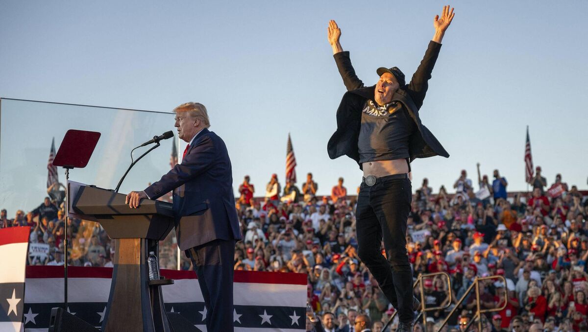 Elon Musk with Donald Trump during a campaign rally. Picture: Jim Watson/AFP via Getty