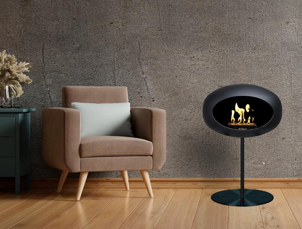 Le Feu Black Ground Steel Freestanding Fireplace from the Dome range.