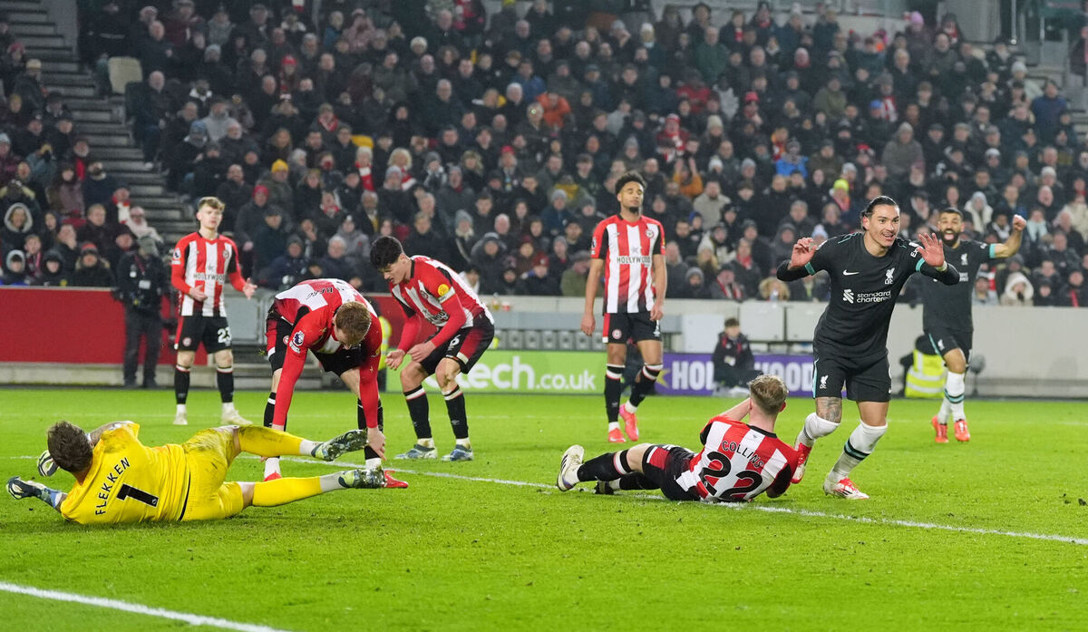 Liverpool's Darwin Nunez slots in. Pic: Adam Davy/PA Wire.