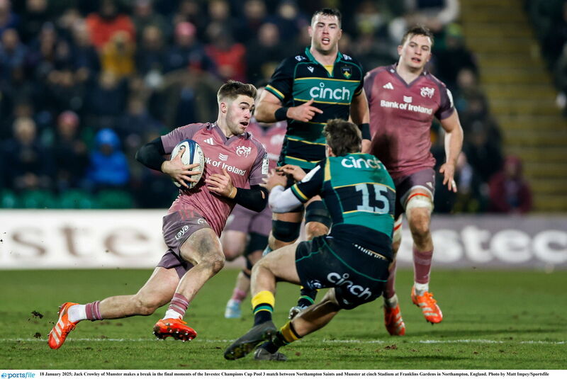 IMPRESSIVE DISPLAY: Jack Crowley makes a break in the final moments of the Investec Champions Cup Pool 3 match against the Northampton Saints. Pic: Matt Impey/Sportsfile