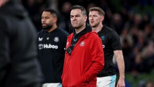 <p>IN HOT WATER: Bath Rugby Head Coach Johann Van Graan at the Aviva Stadium. Pic: ©INPHO/Ben Brady.</p>