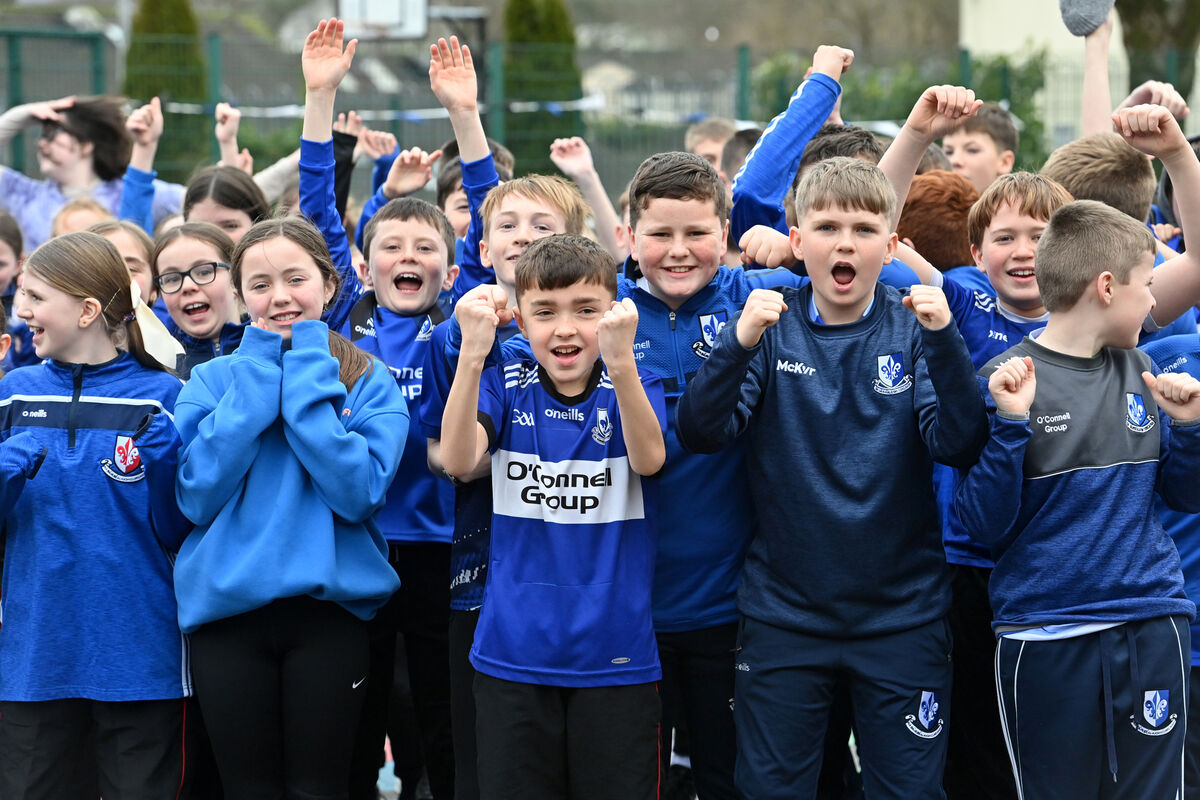 Pupils of Scoil Naomh Iosaf in Riverstown wearing the Sarsfield's colours in support of their team who will play Na Fianna in the AIB All-Ireland Club SHC final at Croke Park. Picture Dan Linehan Pupils of Scoil Naomh Iosaf in Riverstown wearing the Sarsfield's colours in support of their team who will play Na Fianna in the AIB All-Ireland Club SHC final at Croke Park. Picture Dan Linehan