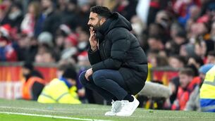 <p>ANOTHER LOSS: Manchester United manager Ruben Amorim looks frustrated. Pic: Martin Rickett/PA Wire.</p>