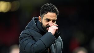 <p>AMOR-I'M NOT HELPING: Manchester United manager Ruben Amorim appears frustrated after the final whistle. Pic: Martin Rickett/PA Wire.</p>