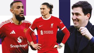 <p>TALKING POINTS: Liverpool’s Darwin Núñez, Noussair Mazraoui and Andoni Iraola celebrates another stunning away win.</p>