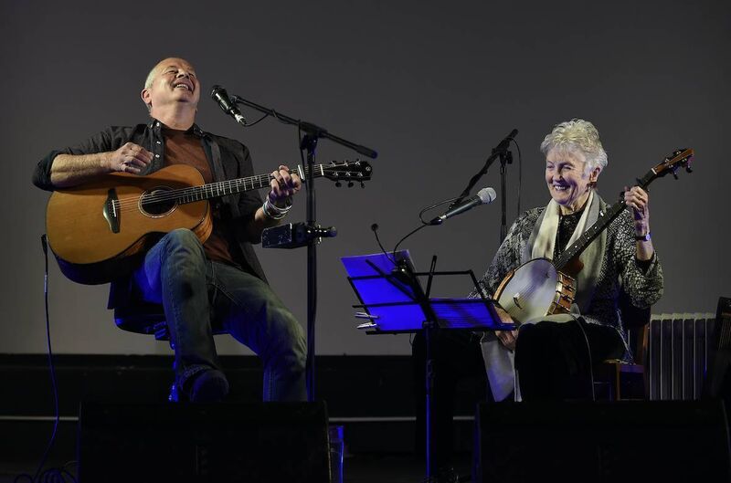 Peggy Seeger and her son Calum MacColl performing together. Picture: Laura Page.