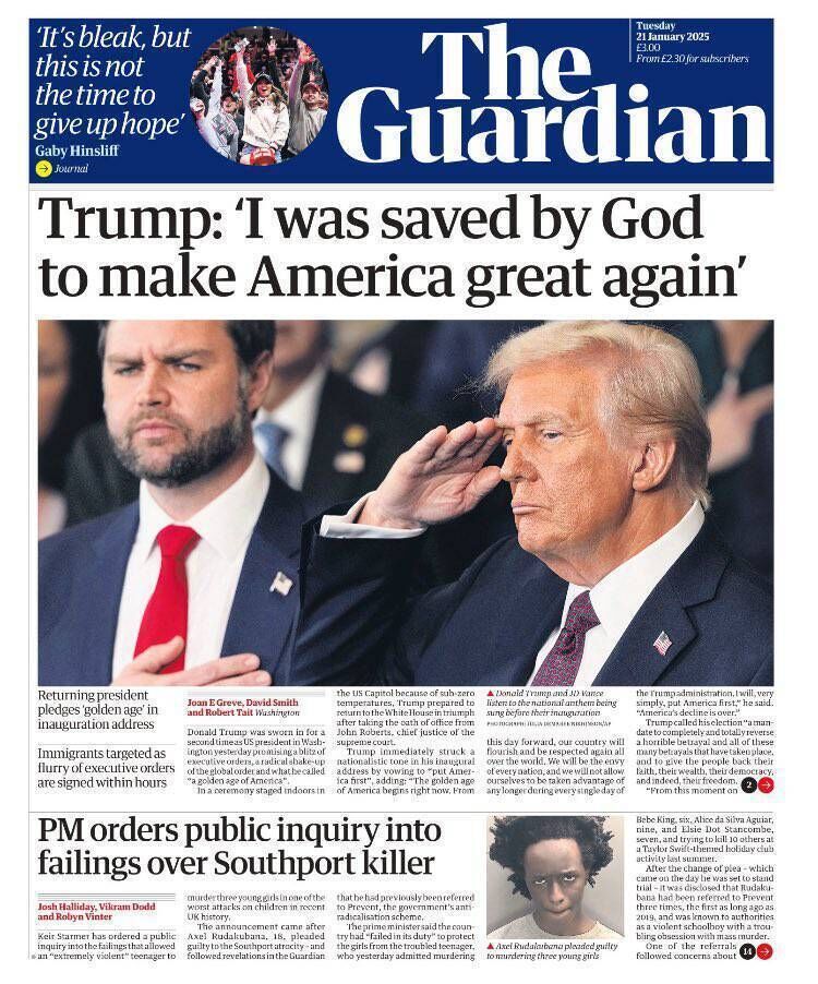 The Guardian's front page for Tuesday