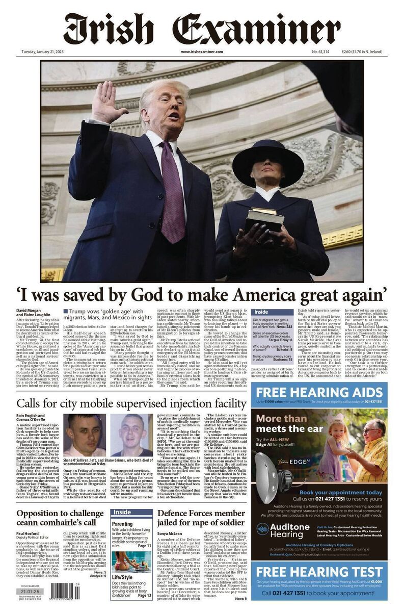 Tuesday's Irish Examiner front page.