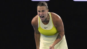 <p>Aryna Sabalenka claimed a 6-2 2-6 6-3 victory Anastasia Pavlyuchenkova. Picture: Manish Swarup/AP</p>